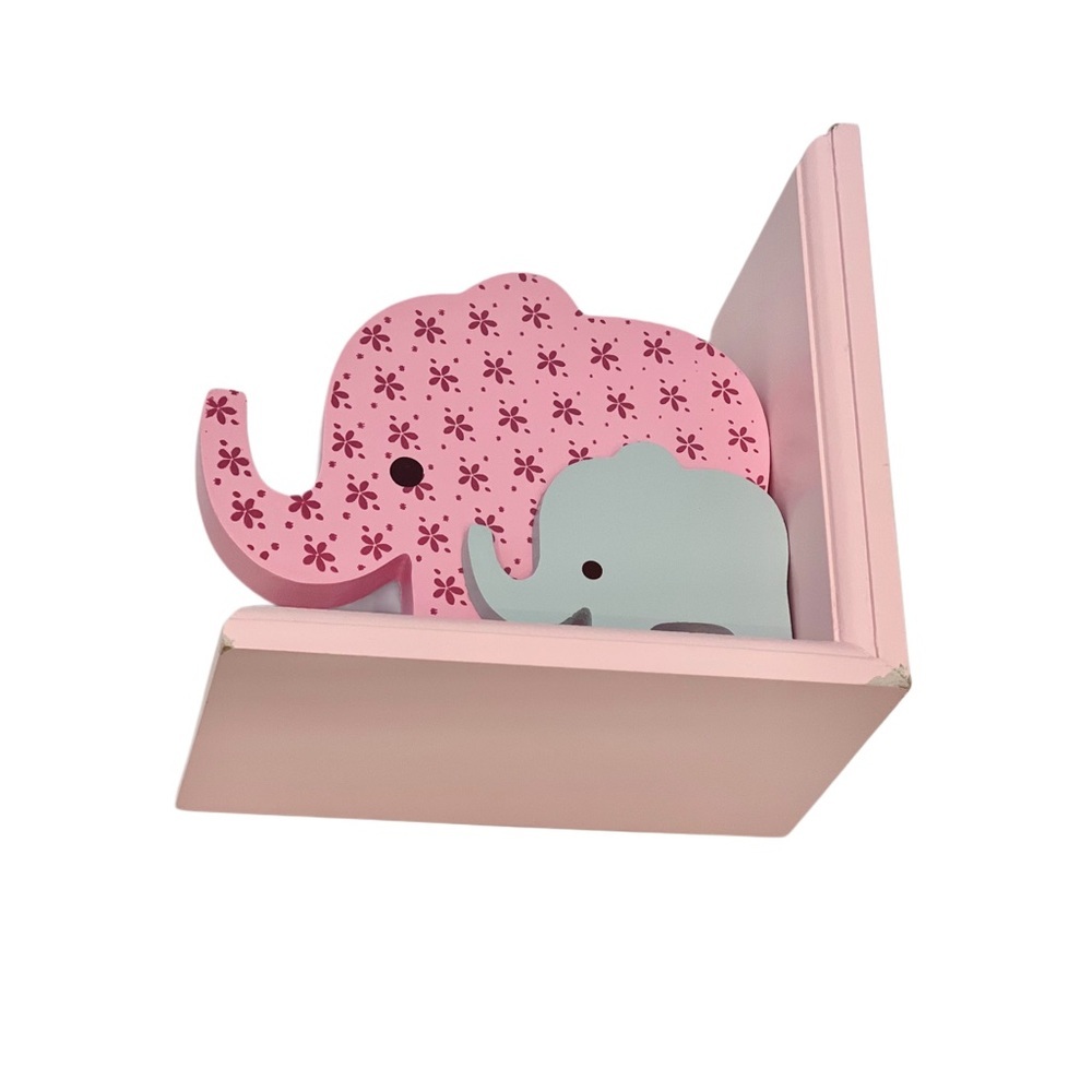 Pink and Gray Elephant Floral Wooden Bookends for Kids Nursery - Picture 6 of 7